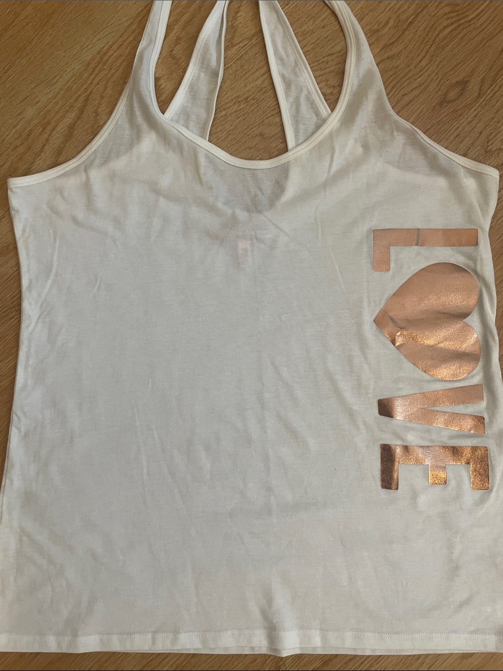 Victoria’s Secret racerback tank with rose gold “LOVE" accent